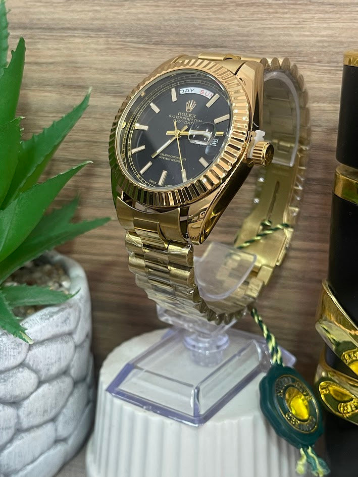 RELOJ ROLEX CABALLERO DORADO ESFERA NEGRA