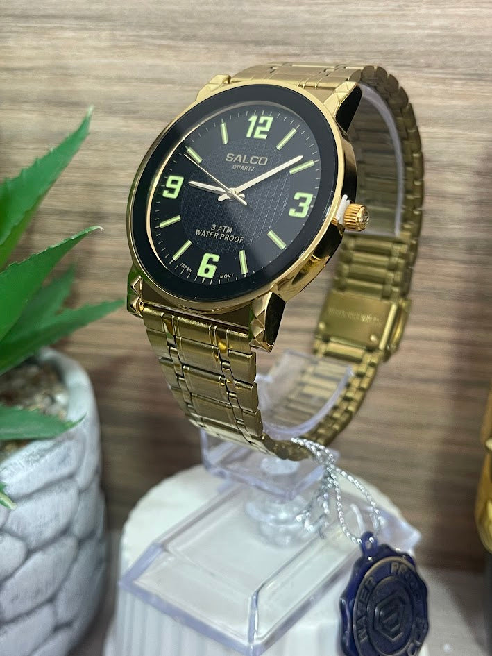 RELOJ SALCO CABALLERO DORADO CUATRO NUMEROS