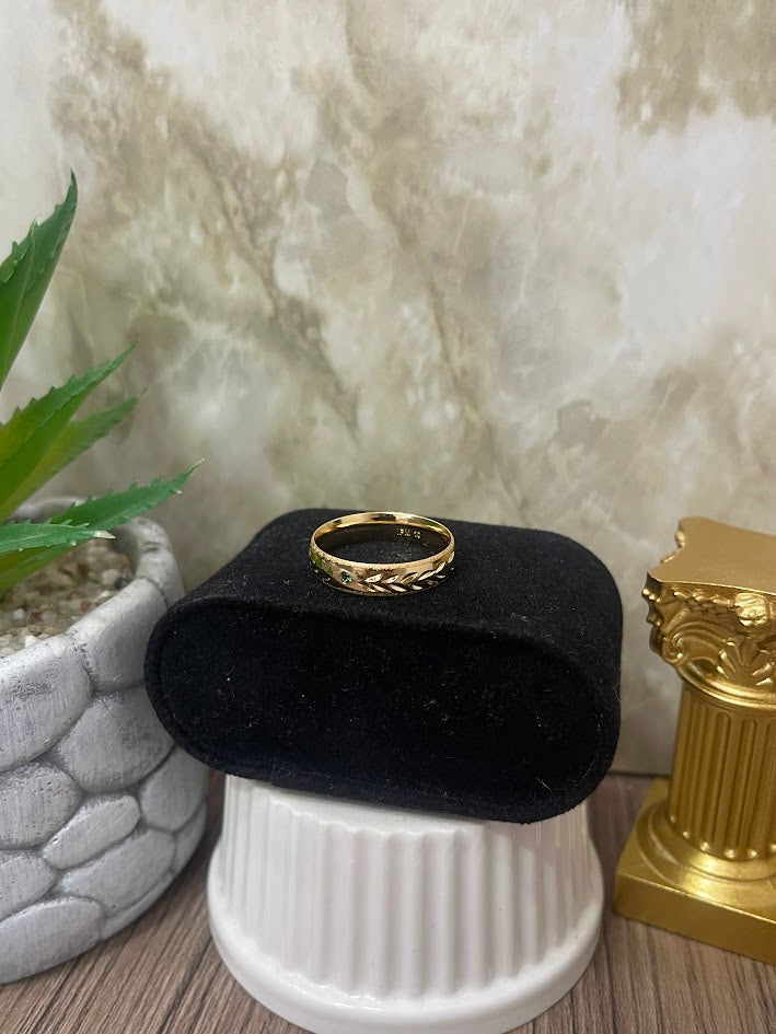 ANILLO ESPIGA CIRCON X1 VERDE T 10 11 ORO LAMINADO
