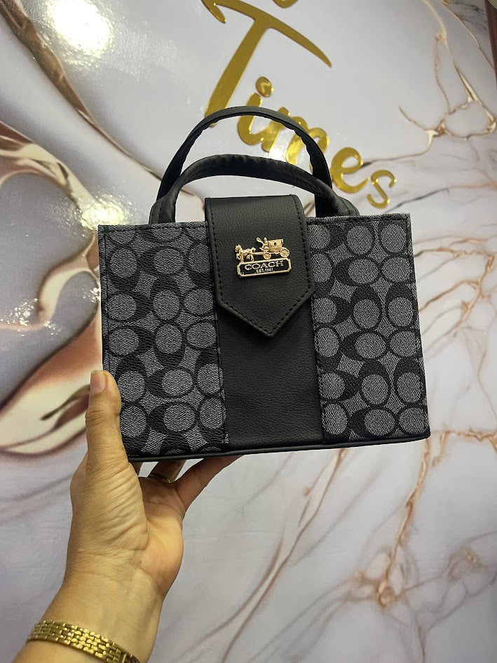 BOLSO COACH COMBINADO GRIS Y NEGRO