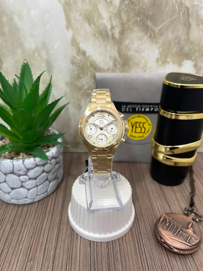 RELOJYESS DORADO ESFERA BLANCA