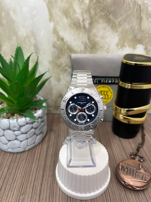 RELOJYESS CABALLERO PLATEADO ESFERA AZUL