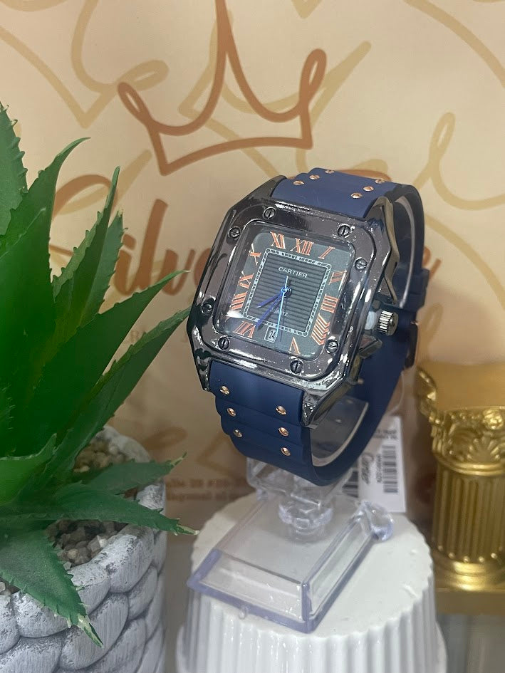 RELOJ CARTIER NEGRO MANILLA AZUL