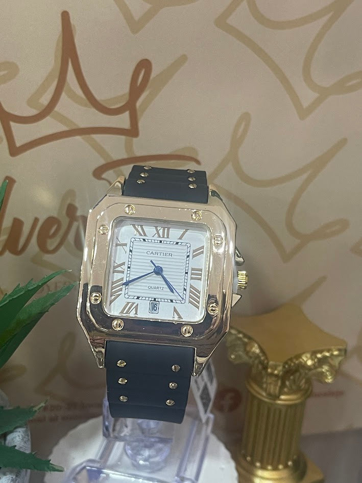 RELOJ CARTIER DORADO MANILLA NEGRA