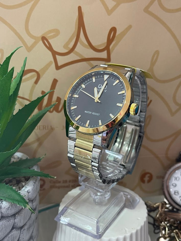 RELOJ QYQ CABALLERO BICOLOR ESFERA NEGRA