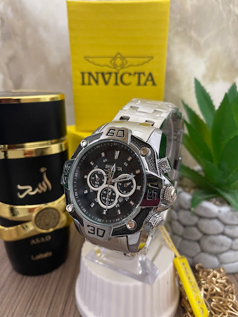 INVICTA PLATEADO ESFERA NEGRA ARO BICOLOR