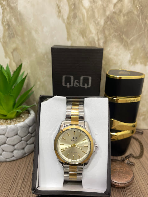 Q&Q ORIGINALL PLATEADO BORDE DORADO ESFERA DORADA