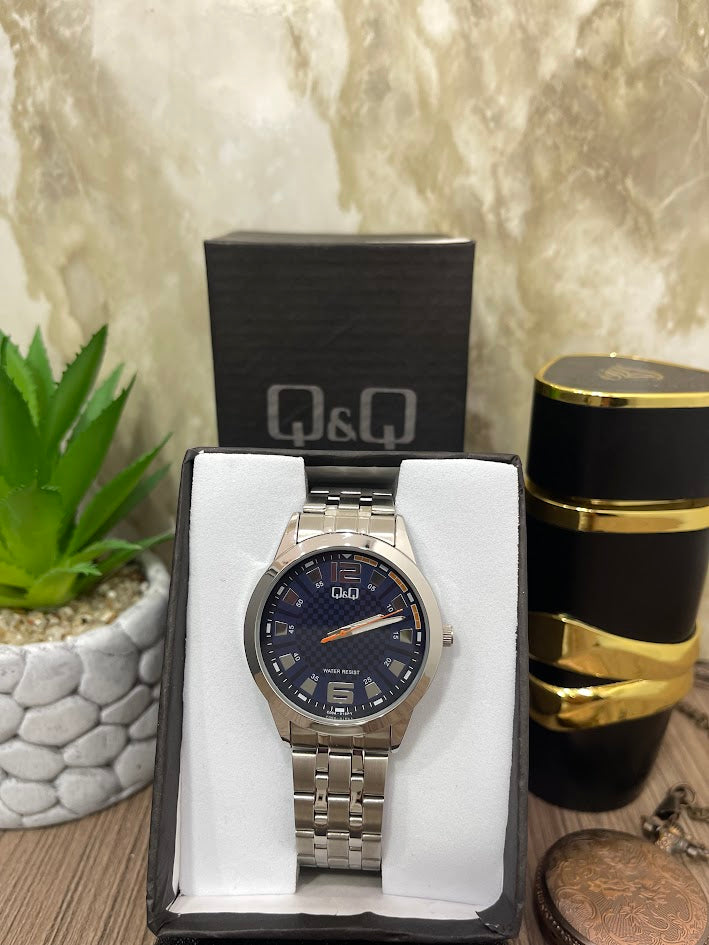 Q&Q ORIGINALL PLATEADO ESFERA AZUL CAJA PLATEADA