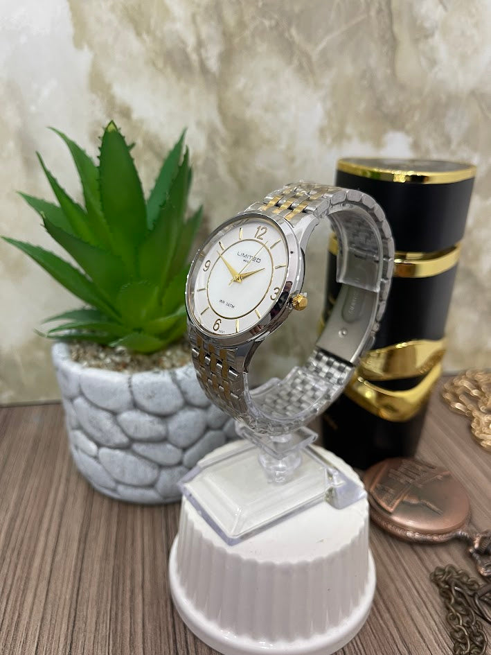 RELOJ LIMITED CABALLERO BICOLOR ESFERA BLANCA MANILLA TEJIDA