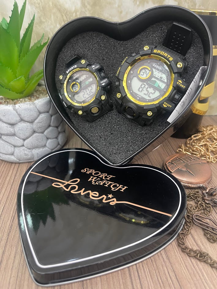 COMBO PAREJA SPORT DIJITALES NEGRO CORAZON
