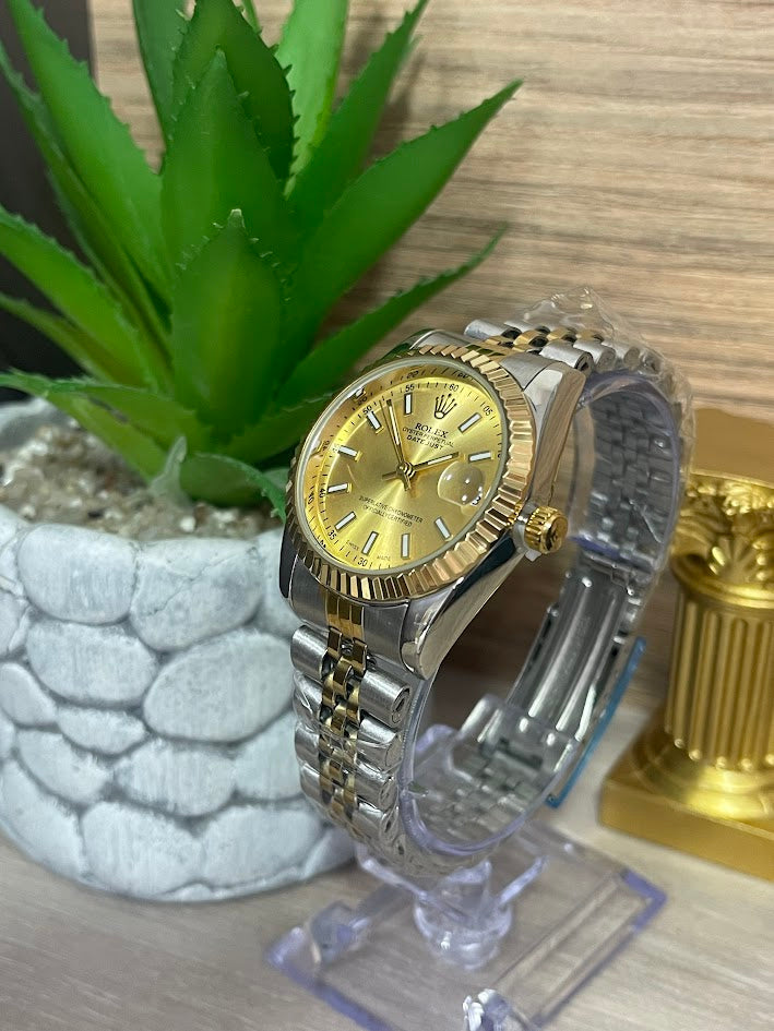 RELOJ ROLEX DAMA BICOLOR FONDO DORADO CON CALENDARIO