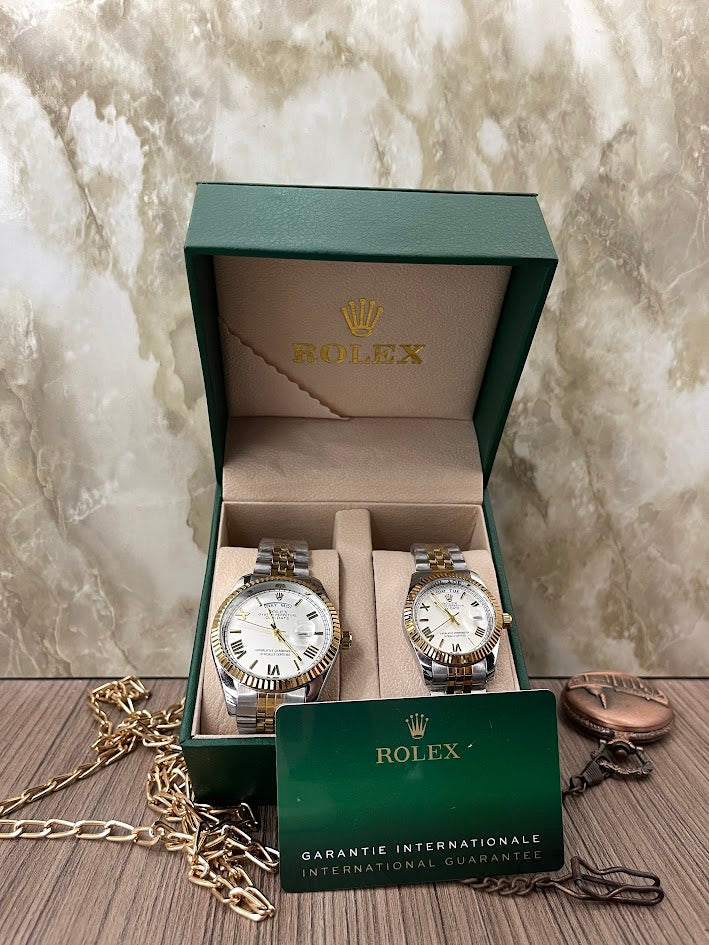 COMBO ROLEX BICOLOR ESFERA BLANCA INCLUYE CAJA