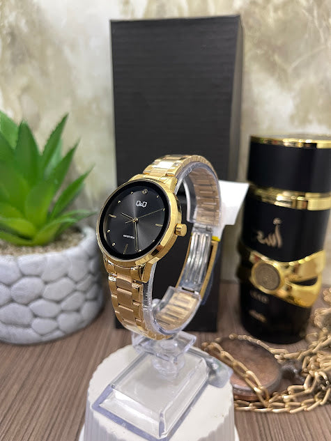 Q&Q ORIGINAL DORADO CABALLERO ESFERA NEGRA