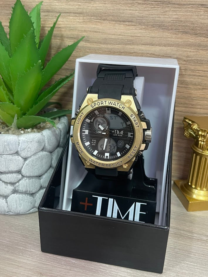 RELOJ DIGITAL TIME NEGRO Y DORADO