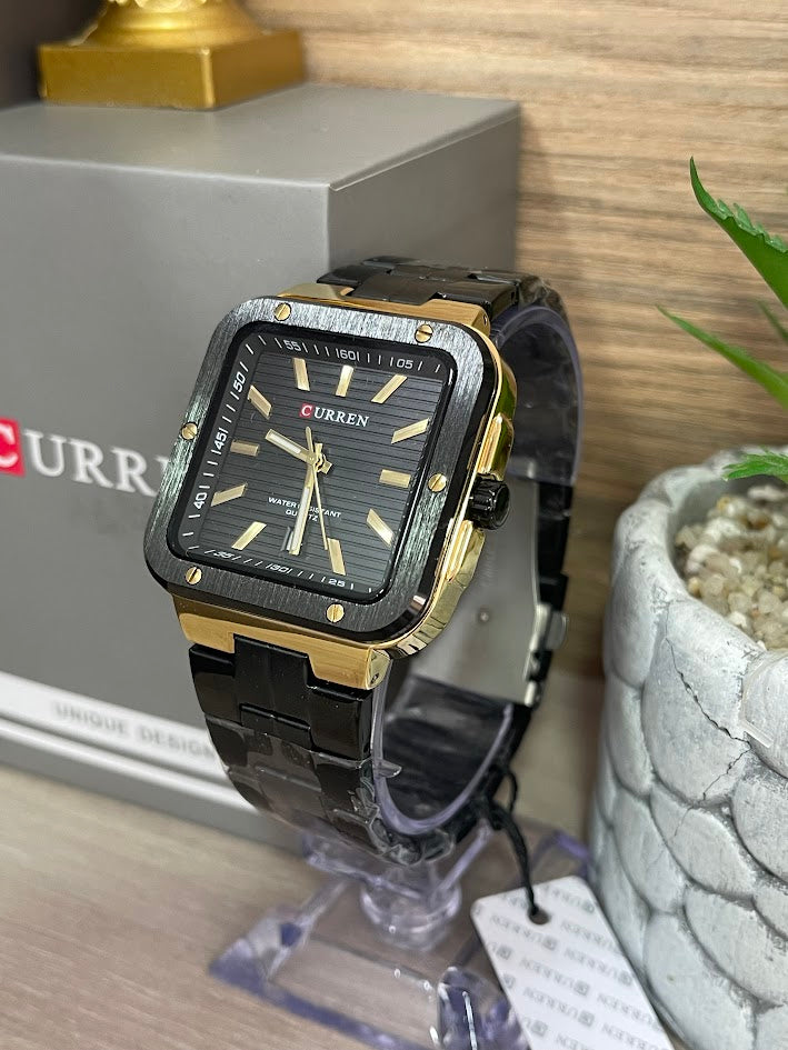 RELOJ CURREN CABALLERO CUADRADO NEGRO Y DORADO