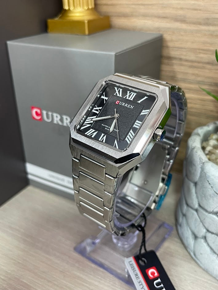 RELOJ CURREN CABALLERO CUADRADO FONDO NEGRO