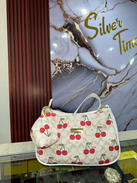 BOLSO TIPO CARTERA DE MANO CEREZA BLANCA