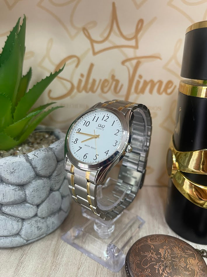 RELOJ HOMBRE QYQ BICOLOR ESFERA BLANCA