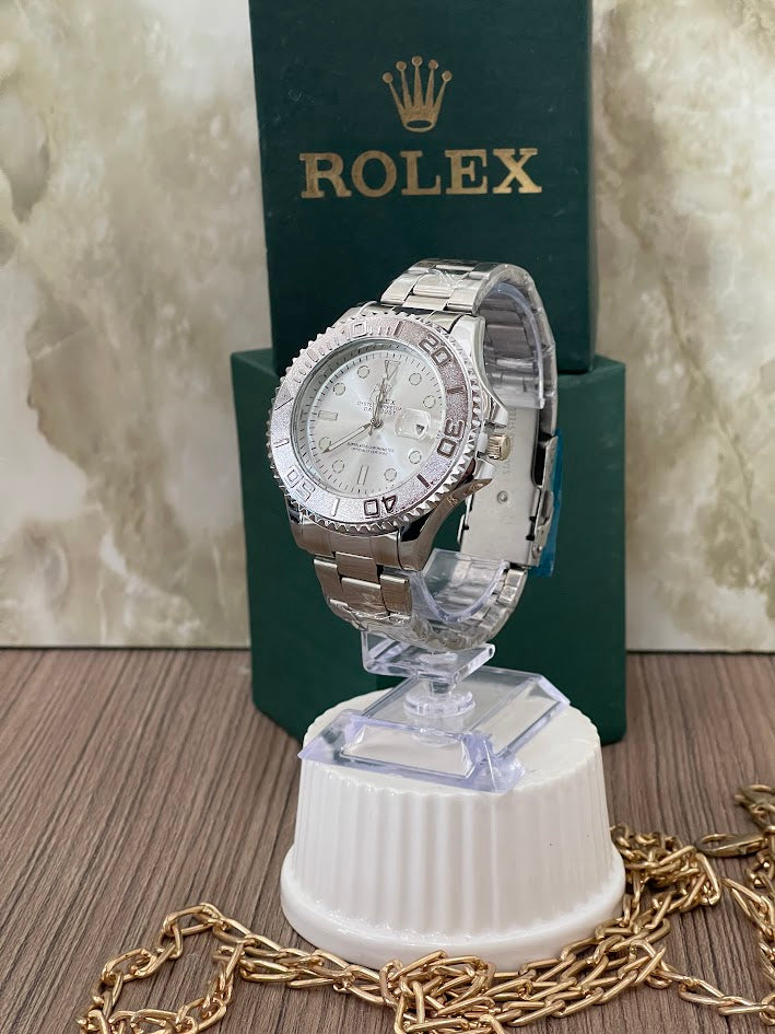 ROLEX PLATEADO ARO PLATEADO ESFERA PLATEADA INCLUYE CAJA