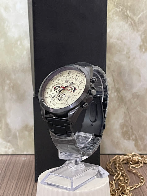 RELOJ NEGRO METALICO ESFERA BLANCA CALENDARIO - PROMO