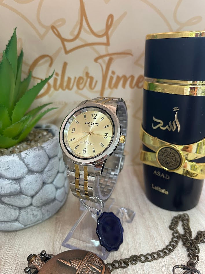 RELOJ SALCO CABALLERO BICOLOR ESFERA DORADA