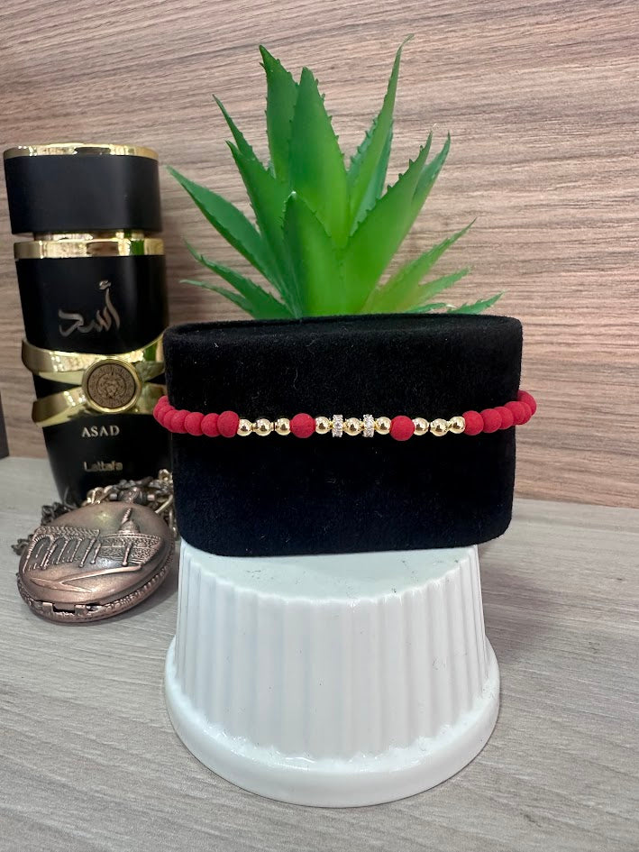 PULSERA NEOPRENO ROJA ORO LAMINADO