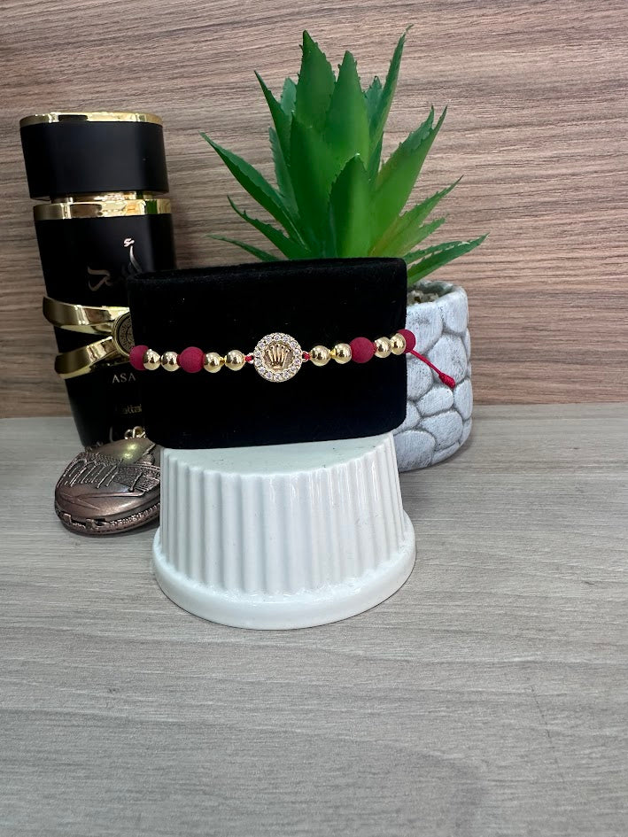 PULSERA NEOPRENO ROJA 6MM ORO LAMINADO