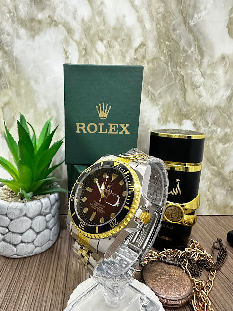 ROLEX BICOLOR ESFERA VINOTINTO ARO NEGRO INCLUYE CAJA