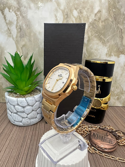 RELOJ BLU DORADO ESFERA BLANCA
