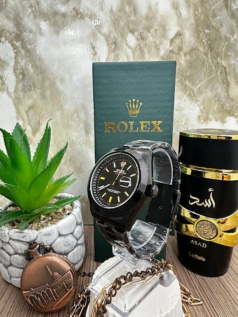 RELOJ ROLEX MANILLA NEGRA ESFERA NEGRA