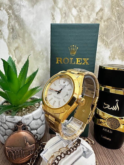 RELOJ ROLEX MANILLA DORADA ESFERA BLANCA SEGUNDERO NARANJA
