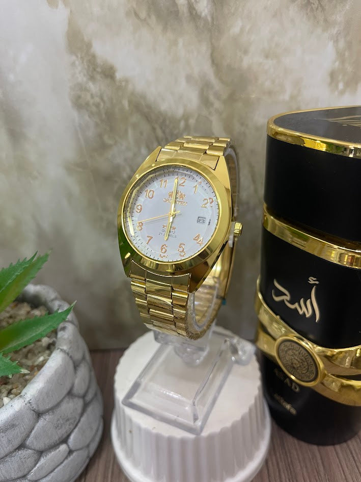 RELOJ ORIENT CABALLERO DORADO ESFERA BLANCA