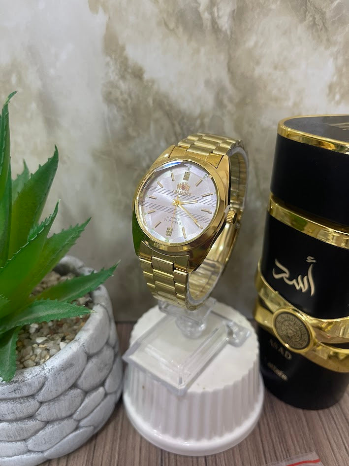 RELOJ ORIENT CABALLERO DORADO ESFERA PLATEADA