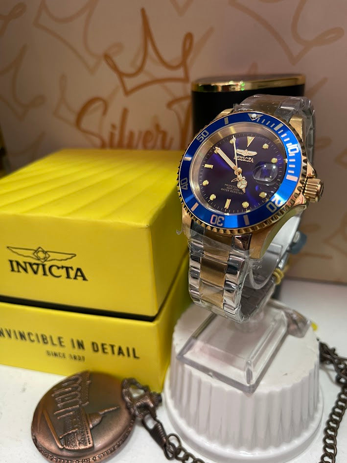 INVICTA ORIGINAL MANILLA DORADA ESFERA AZUL ARO AZUL
