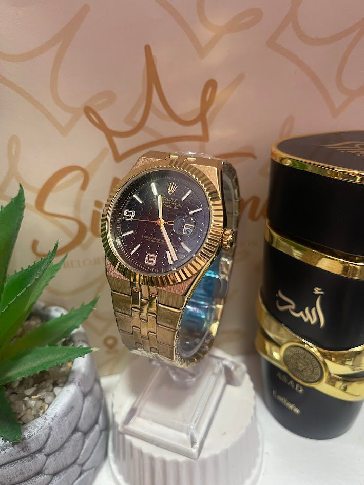 RELOJ ROLEX CABALLERO DORADO ESFERA NEGRA