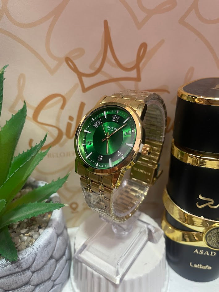 RELOJ LIMITED DORADO ESFERA VERDE