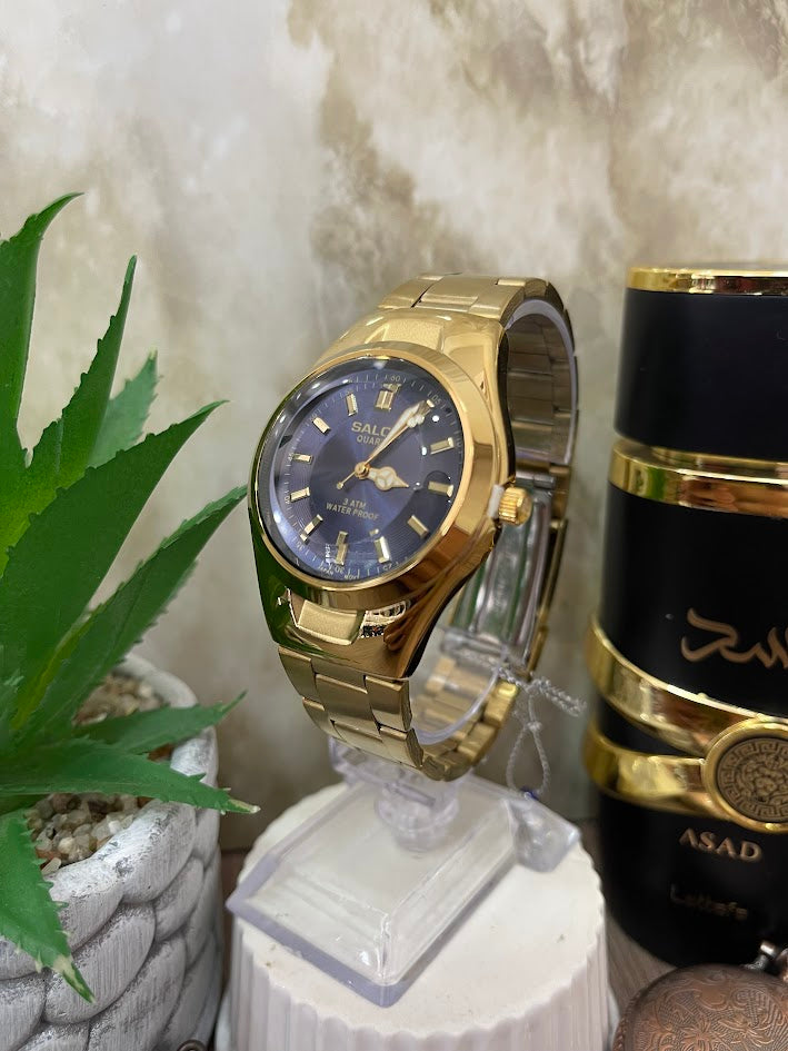 RELOJ SALCO DORADO ESFERA AZUL