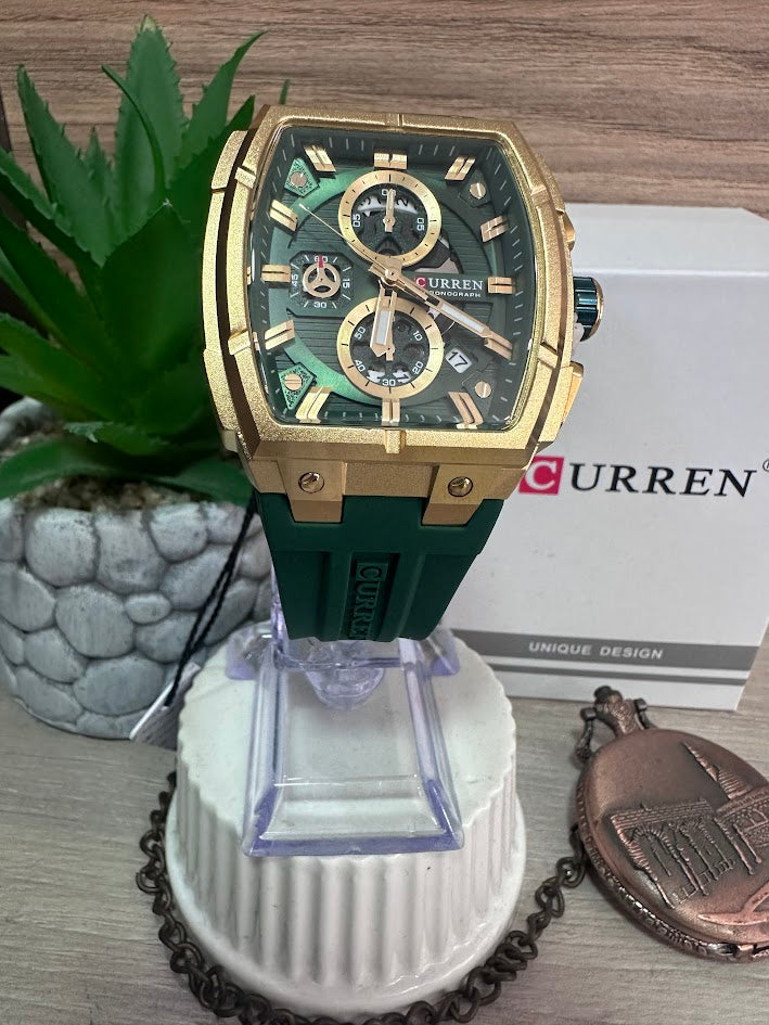 RELOJ CURREN DORADO ESFERA VERDE MANILLA SILICONA VERDE