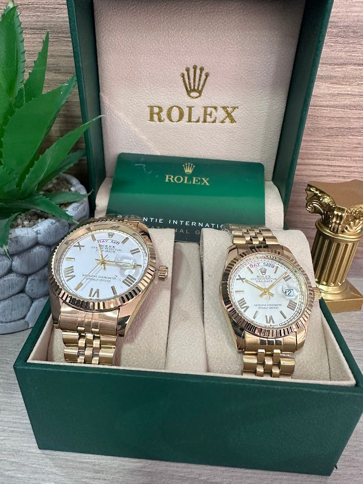 COMBO ROLEX PRE DORADO ESFERA BLANCA