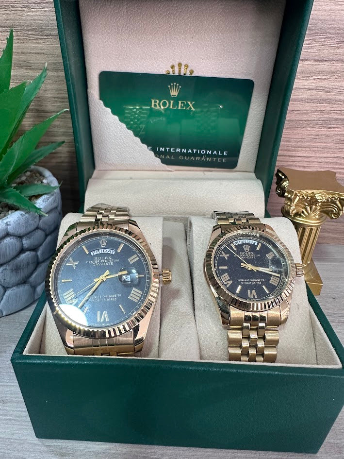 COMBO ROLEX PRE DORADO ESFERA NEGRA