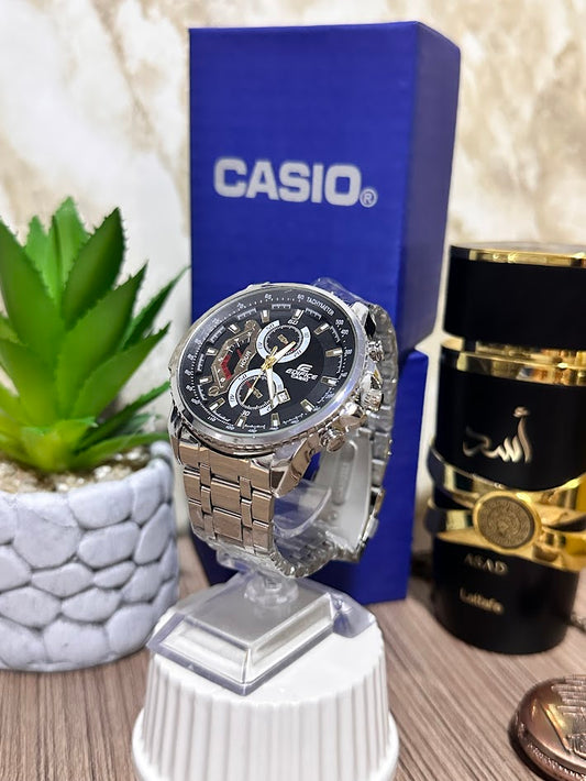 CASIO EDIFICE METALICO PLATEADO ESFERA NEGRA