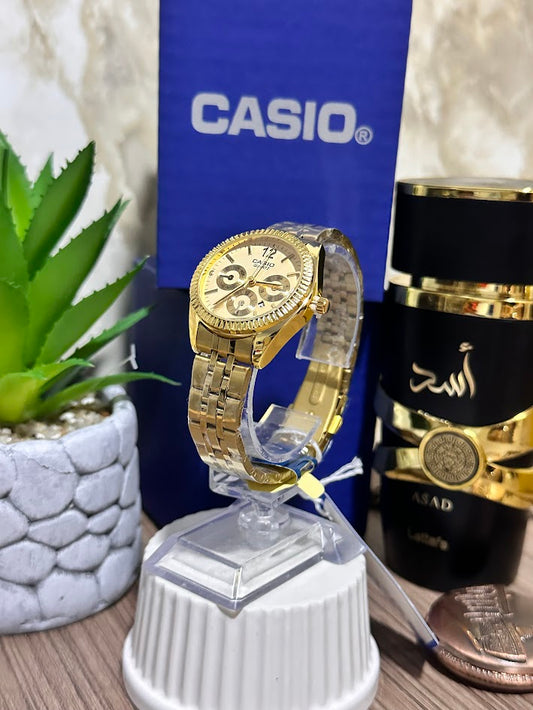Casio Dama Dorado Esfera Dorada Borde en Relieve