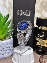 Q&Q PLATEADO ESFERA AZUL MANILLA TIPO PULSO