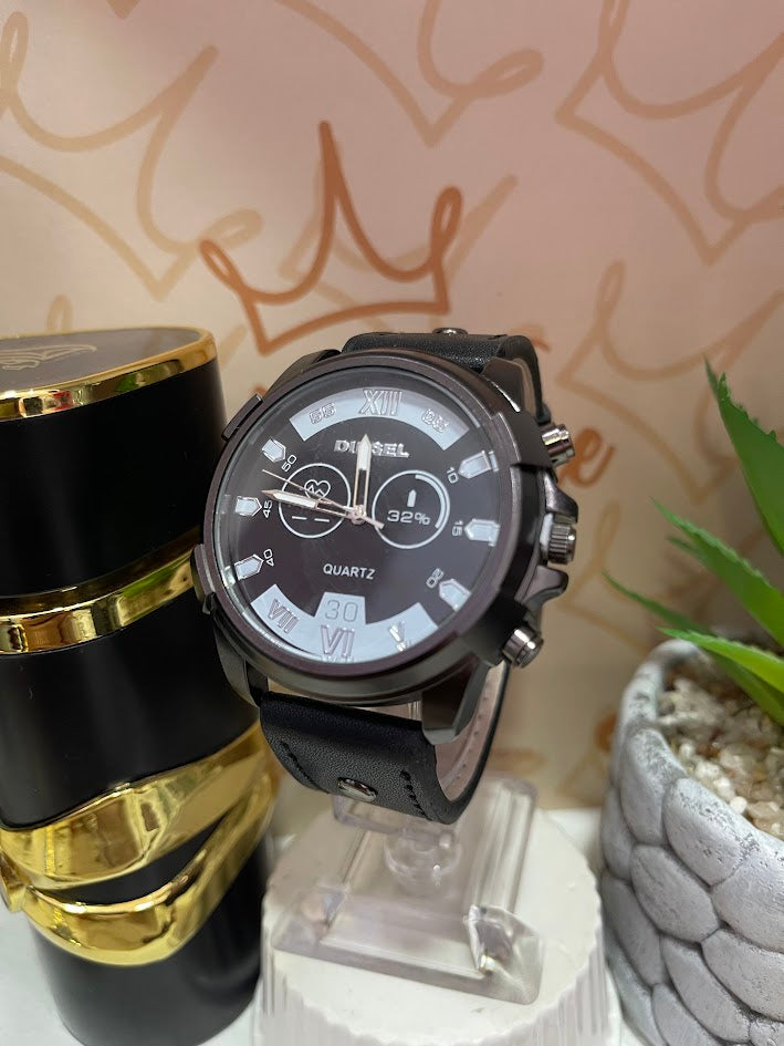 RELOJ DIESEL NEGRO Y CAFE CON DETALLES BLANCOS