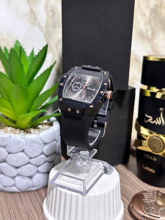 RELOJ GENEVA NEGRO ESFERA NEGRA MANILLA SILICONA