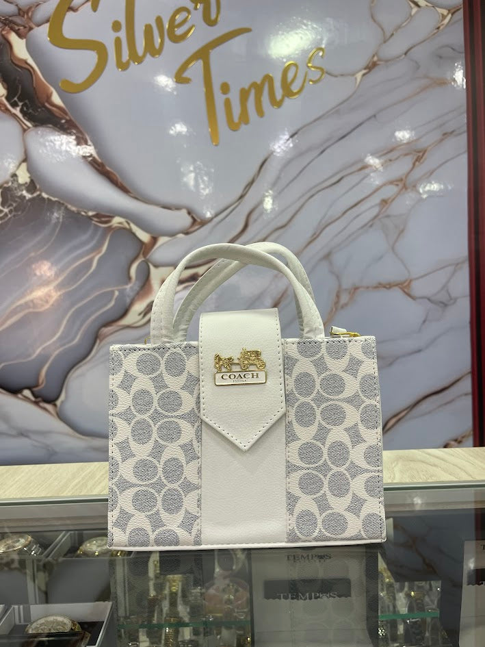 BOLSO DAMA COACH BLANCO ESTILO BAUL OVALOS AZUL
