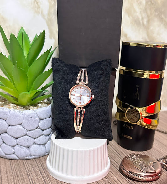 RELOJ JOYITA ORO ROSA ESFERA PLATEADA MANILLA DIAMANTE - VARIADAS