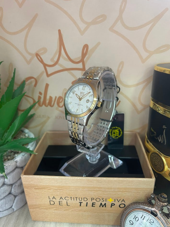RELOJ YESS DAMA BICOLOR ESFERA BLANCA Y25020