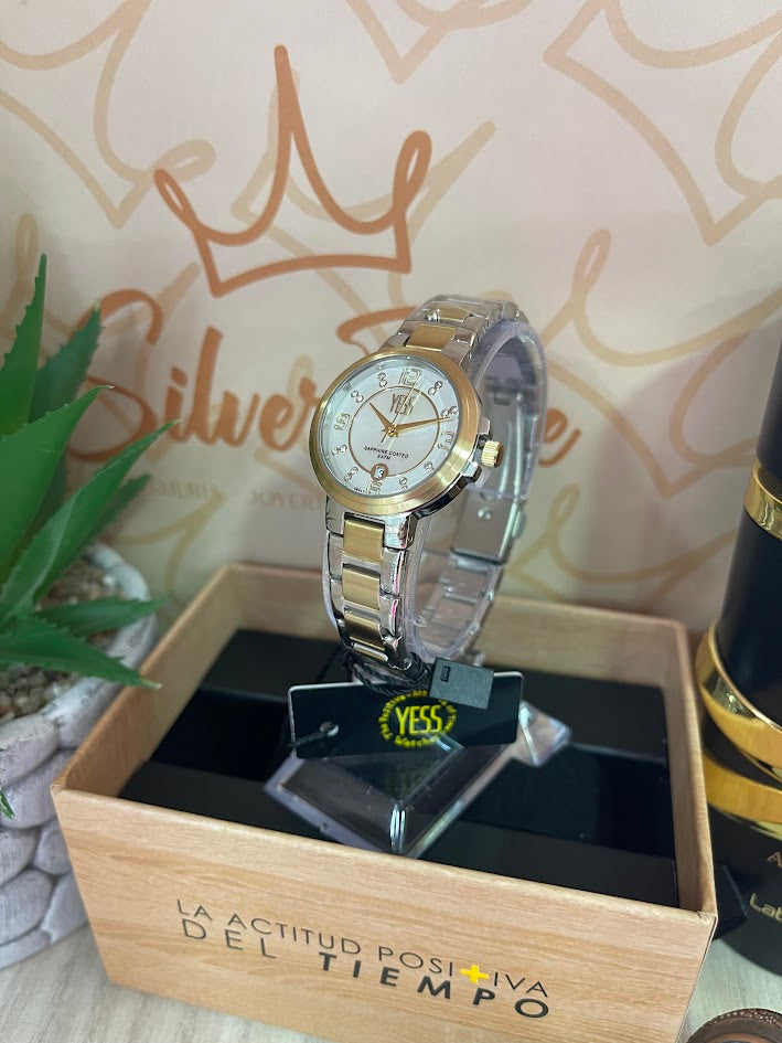 RELOJ DAMA YESS BICOLOR ESFERA BLANCA Y25019