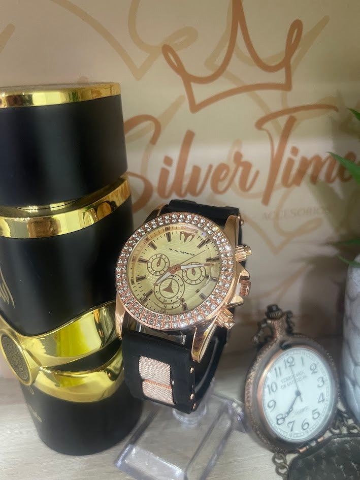 RELOJ TECHNOMARIN NEGRO Y ORO ROSA